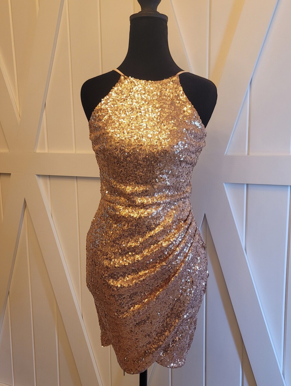 Rose Gold Sequin Halter Bodycon Cocktail Dress Party Holiday Homecoming S